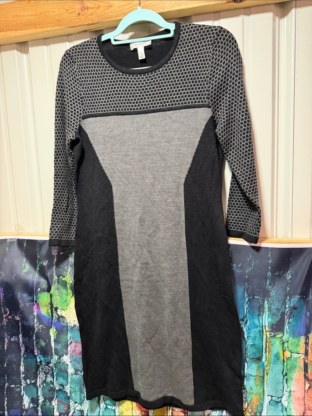 Dress Barn Gray and Black Colorblock Midi Dress sweater dress